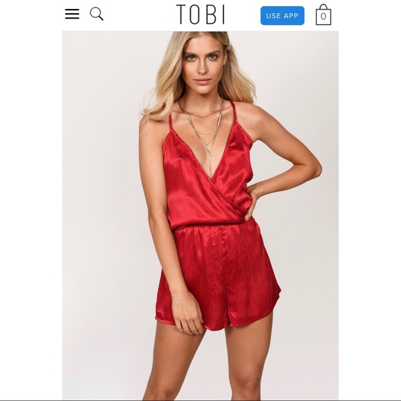 TOBI Alice Surplice Red Satin Romper - Picture 2 of 7